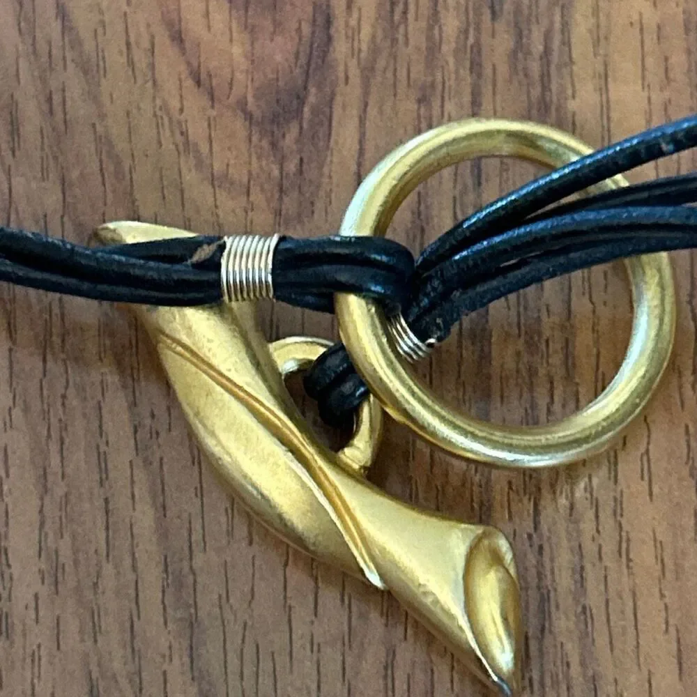 DKNY 90s Y2K black gold hammered then belt